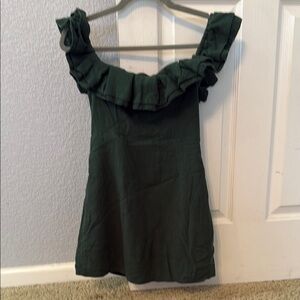 Angel Biba Green Ruffled Off-the-Shoulder Mini Dress